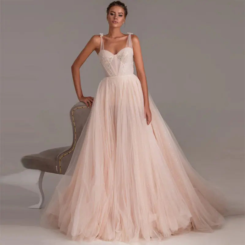 Champagne Strap Wedding Dress