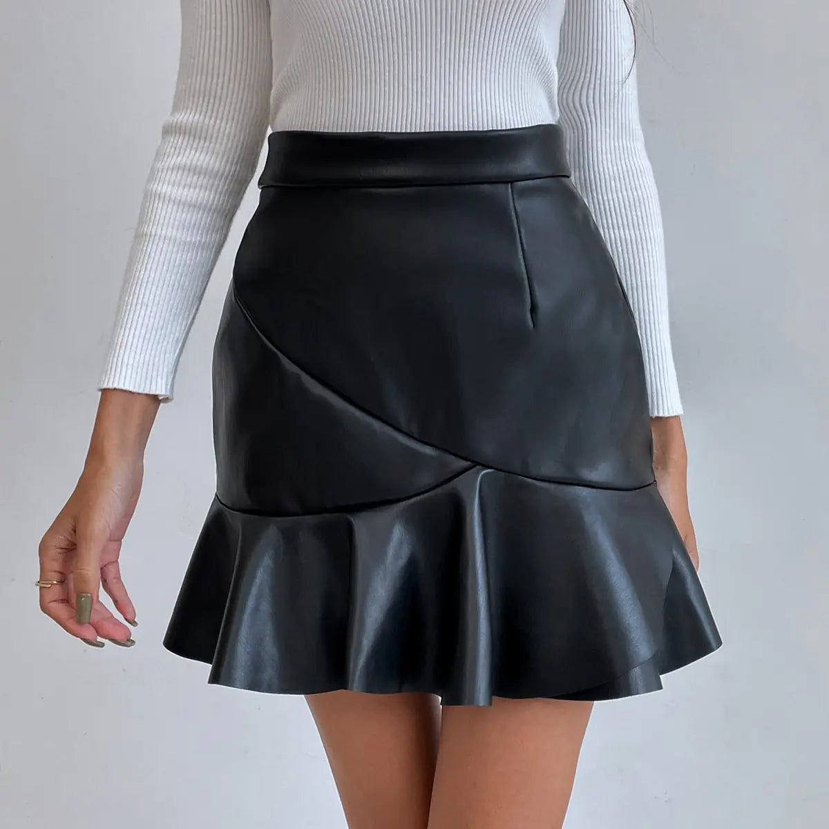 High Waist PU A-Line Skirt - European and American Style