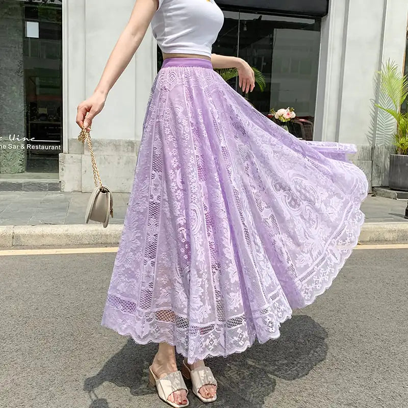 Hollow Fairy Mid-Length High Waist A-Line Skirt