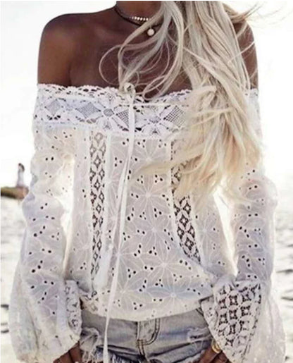 Off-Shoulder Fringed Lace Panel Top