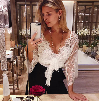 Lace Lingerie with Sheer Design and Long Sleeves