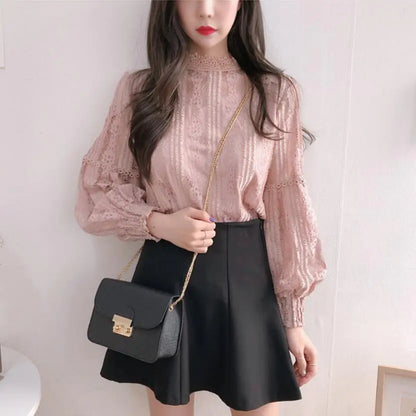 Lace Top with Lantern Sleeves - Sweet Two-Piece Look