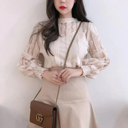 Lace Top with Lantern Sleeves - Sweet Two-Piece Look