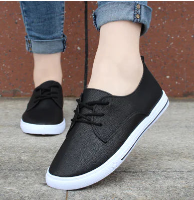 Breathable Flat Shoes - Kids' White Leather Sneakers