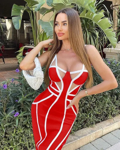 Sexy Striped Spaghetti Strap Bodycon Dress for Women