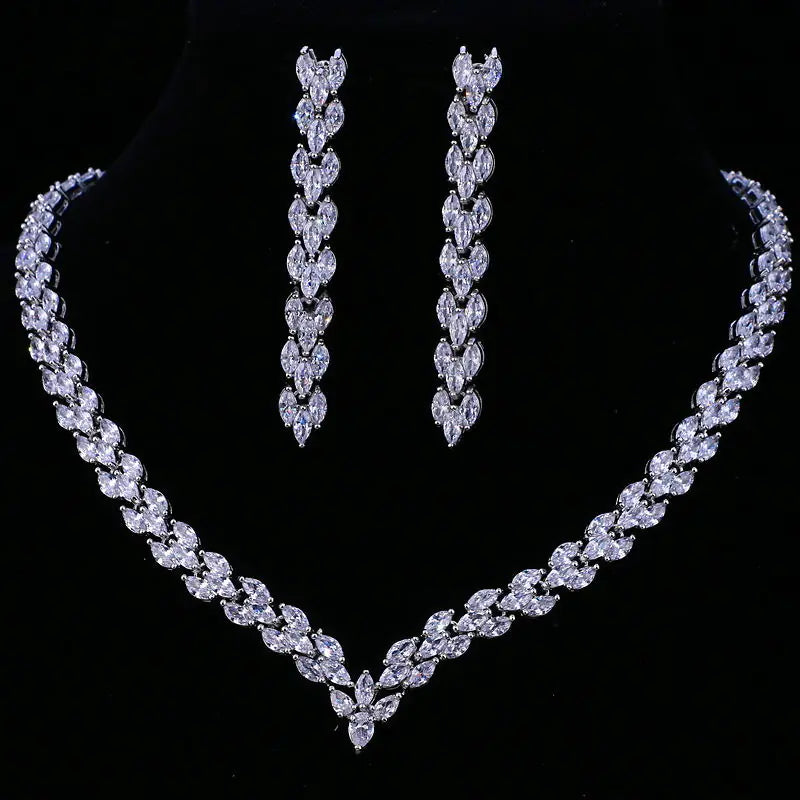 Fashionable Olive Stone Zircon Bride Jewelry Set (2 Pcs)