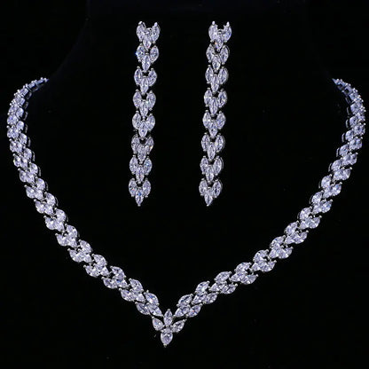 Fashionable Olive Stone Zircon Bride Jewelry Set (2 Pcs)