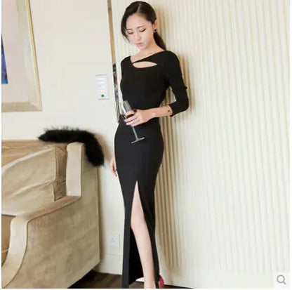 Elegant Split Hem Bodycon Dress for Nightclub