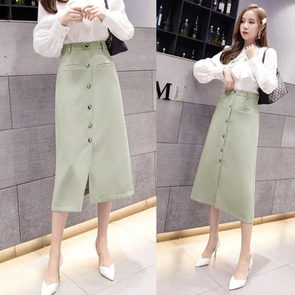 High Waist A-Line Skirt with Slit and Bag Design