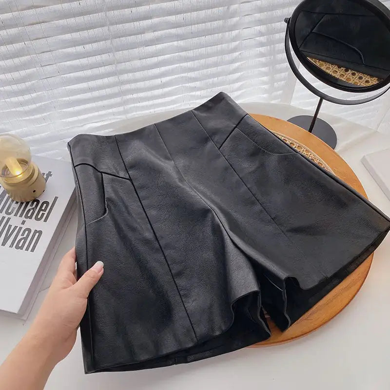 Women's High-Waist A-Line PU Leather Wide-Leg Pants