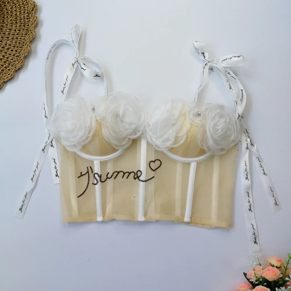 Lace Crop Top with Padded Bust and Floral Design