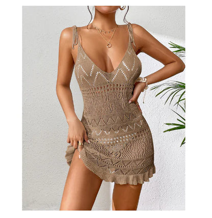 Bely Beach Cover-Up with Sheer Hollow Floral Design