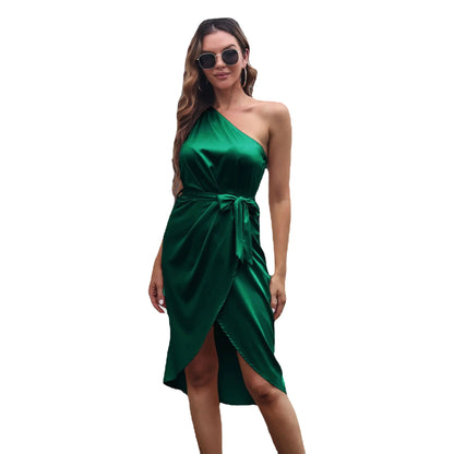 Satin One-Shoulder Dress for Women - New Trend