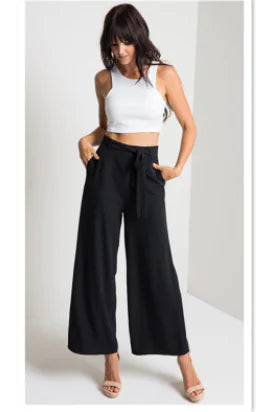 Mid-Rise Wide-Leg Sexy Cropped Pants for Women