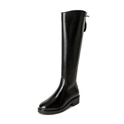 Knee-High Thick Heel Long Martin Leather Boots