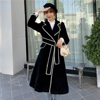 Mid-Length Woolen Coat with Suit Collar for Women