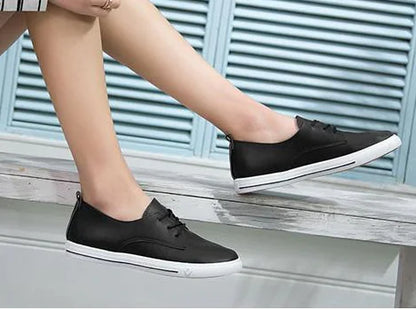 Breathable Flat Shoes - Kids' White Leather Sneakers