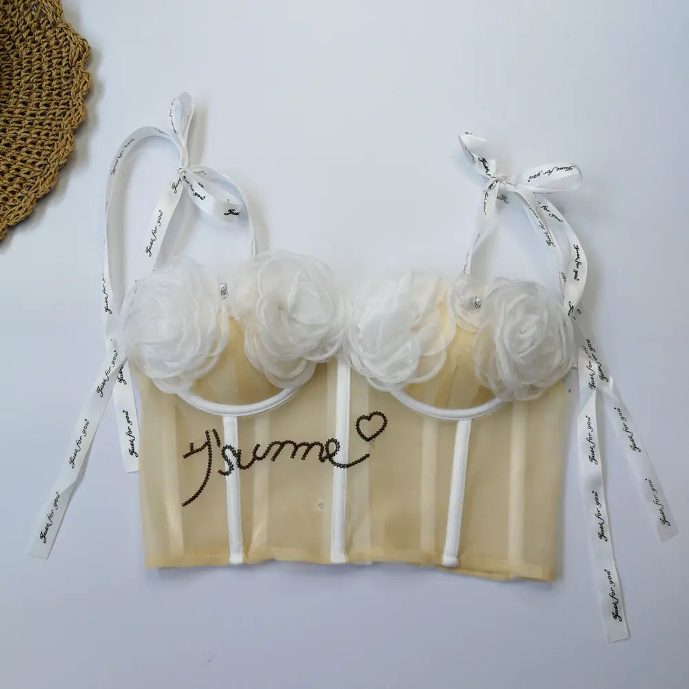 Lace Crop Top with Padded Bust and Floral Design