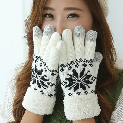 Touchscreen Gloves, Double-Layered Warm Knitted Mittens