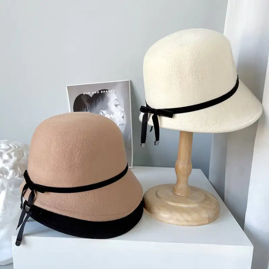 Fine Bow Wool Felt Hats for Ladies