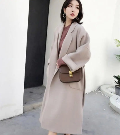 Korean Mid-Length Loose Slim Woolen Coat for Students