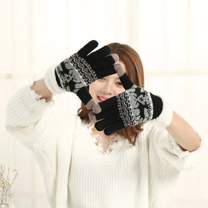 Touchscreen Gloves, Double-Layered Warm Knitted Mittens