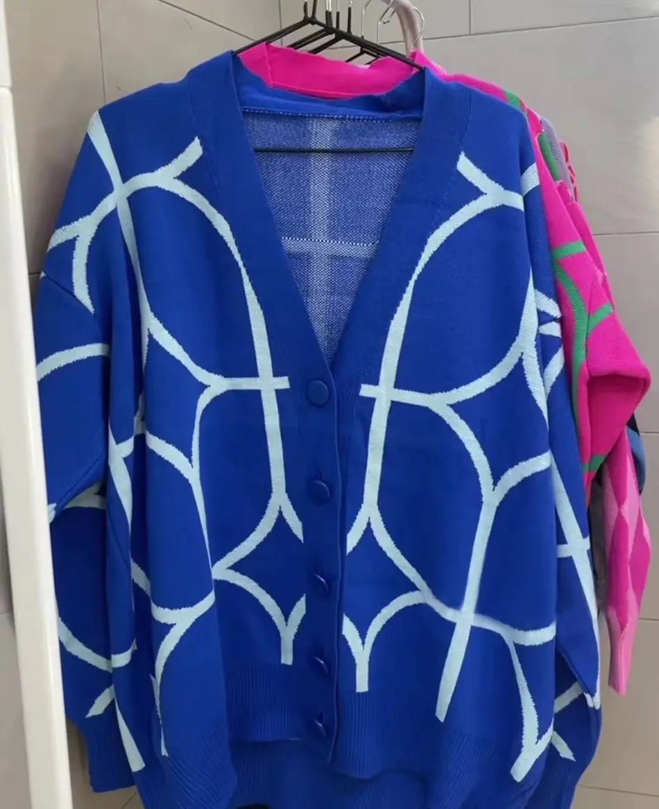 Women's Jacquard Knitted Cardigan Sweater Jacket