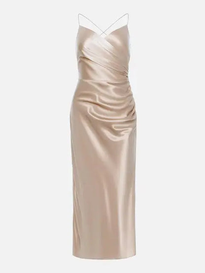 2021 Women's Summer Satin High Slit Evening Dress