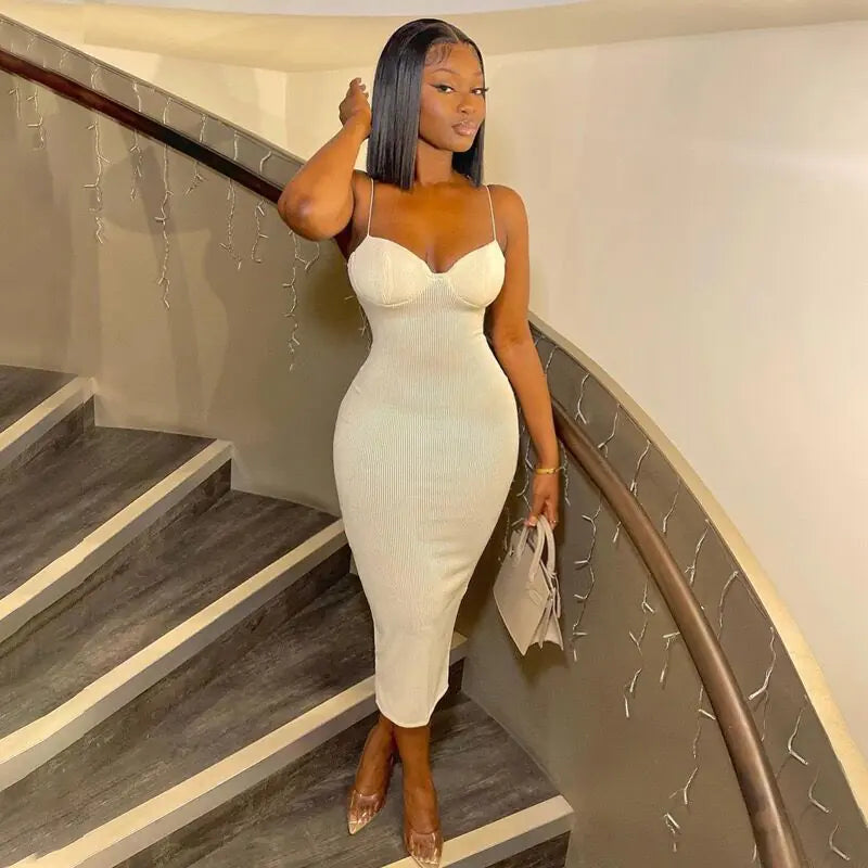 Sexy Bodycon Cami Dress with Low Neckline