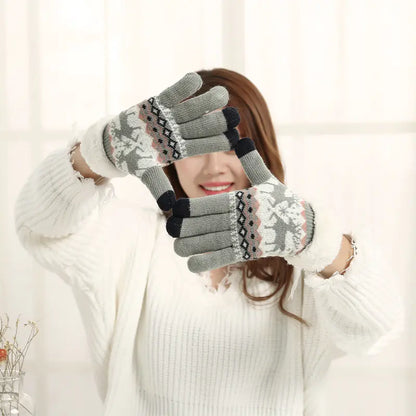 Touchscreen Gloves, Double-Layered Warm Knitted Mittens