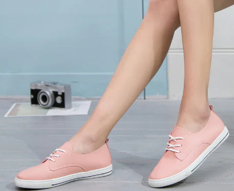 Breathable Flat Shoes - Kids' White Leather Sneakers