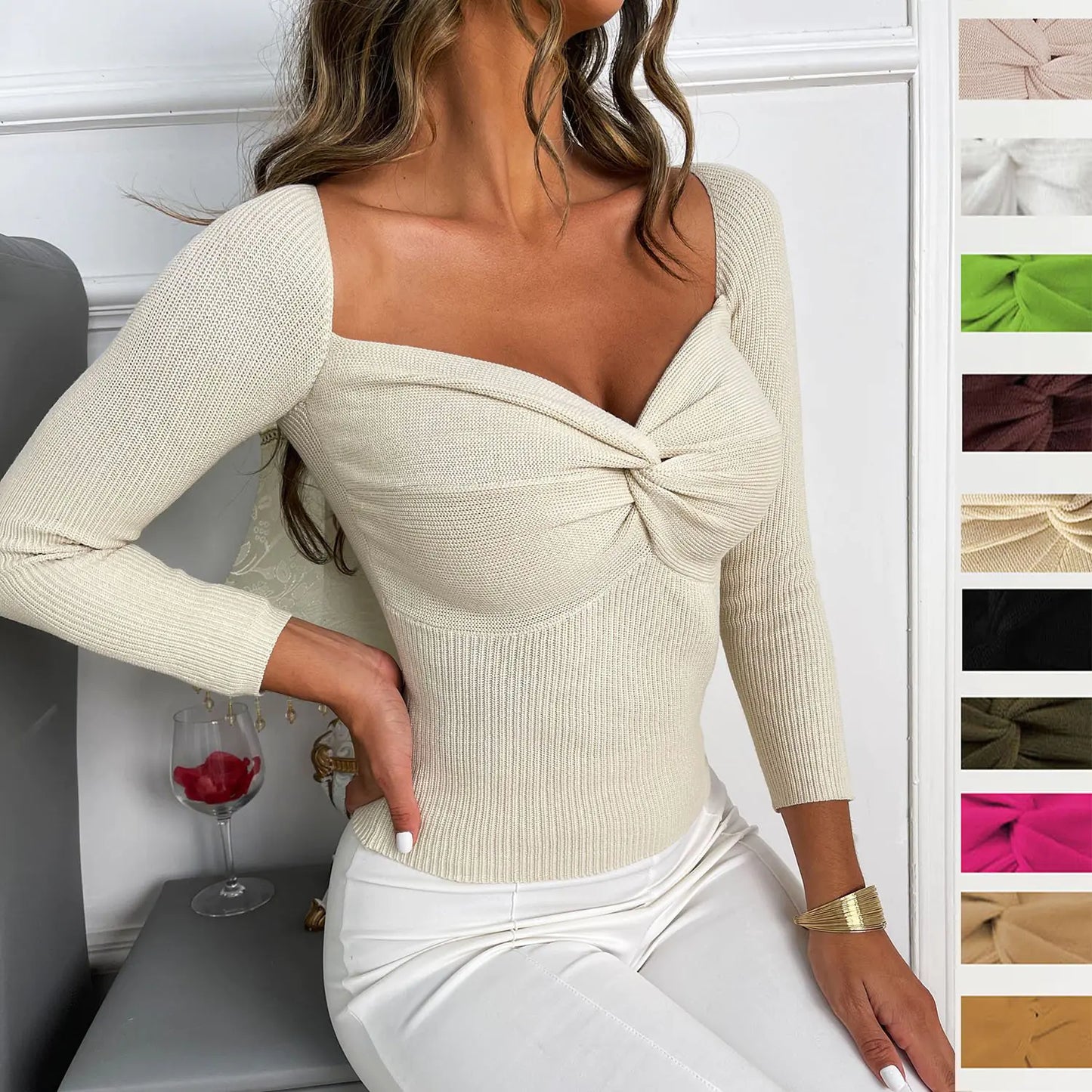 Women's Long Sleeve Chest Cross Sweater