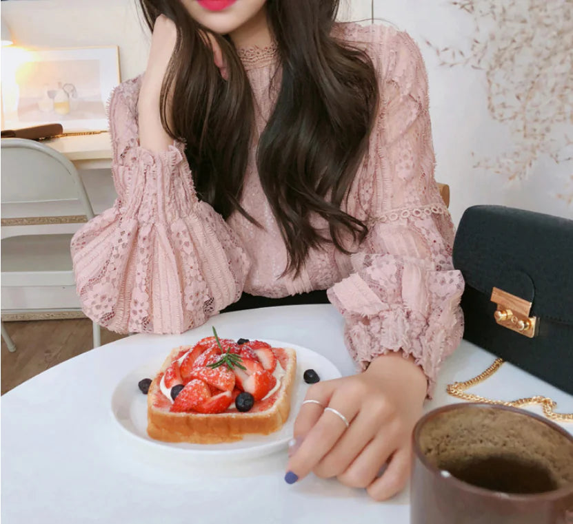 Lace Top with Lantern Sleeves - Sweet Two-Piece Look