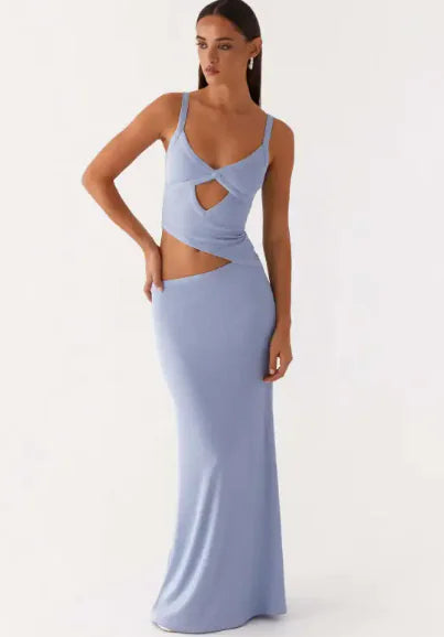 Hollow Irregular Solid Dress