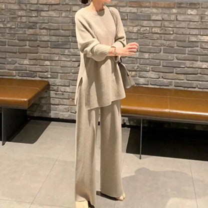 Korean Style Sweater and Wide Leg Pants Set for Women