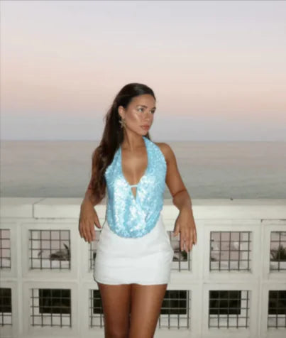 Sequin Halter Backless Dress