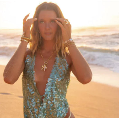 Sequin Halter Backless Dress