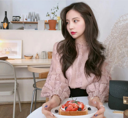 Lace Top with Lantern Sleeves - Sweet Two-Piece Look