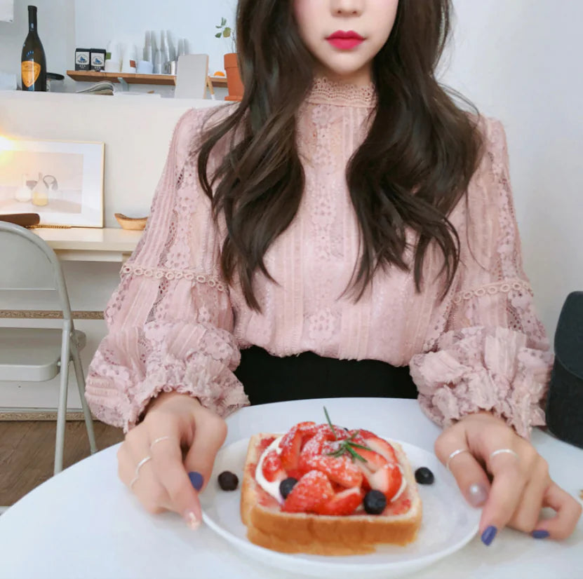 Lace Top with Lantern Sleeves - Sweet Two-Piece Look