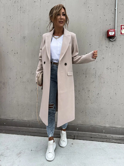 Long Wool Coat with Lapel for Women (Autumn/Winter)