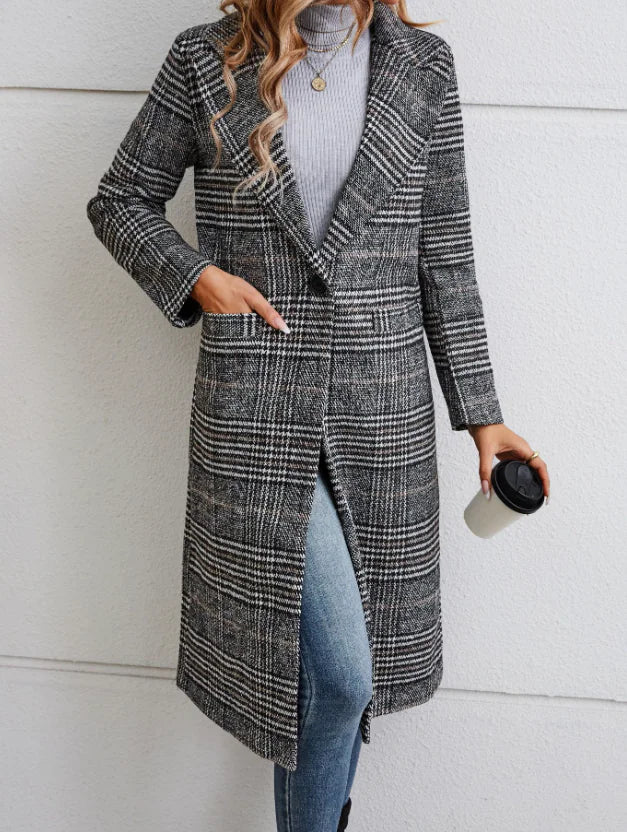Double-Breasted Long Woolen Coat with Suit Collar