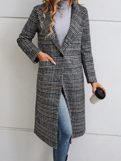 Double-Breasted Long Woolen Coat with Suit Collar