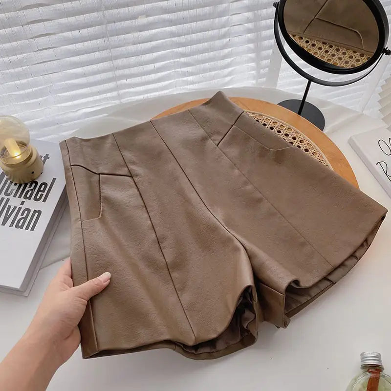 Women's High-Waist A-Line PU Leather Wide-Leg Pants