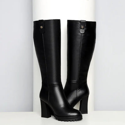 Women's Leather Ankle Boots with Chunky Heels