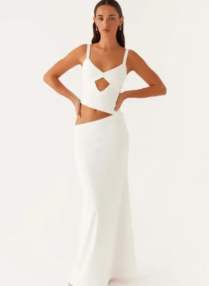 Hollow Irregular Solid Dress