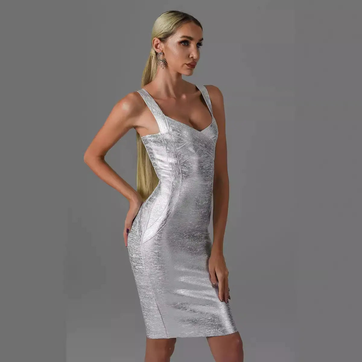 Gold and Silver Foil Bandage Dress - Sleeveless Party Dress