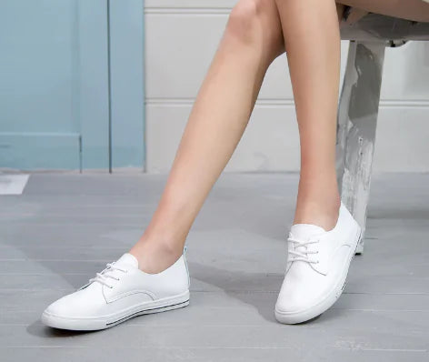 Breathable Flat Shoes - Kids' White Leather Sneakers