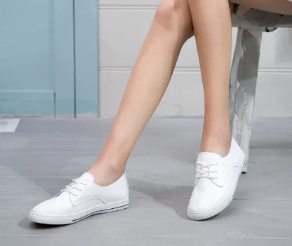 Breathable Flat Shoes - Kids' White Leather Sneakers