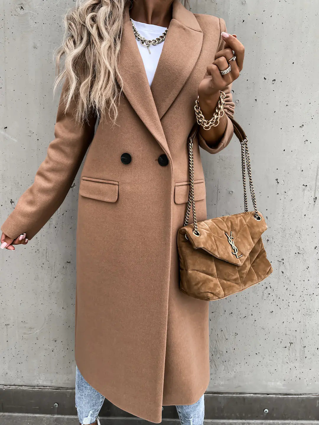 Long Wool Coat with Lapel for Women (Autumn/Winter)