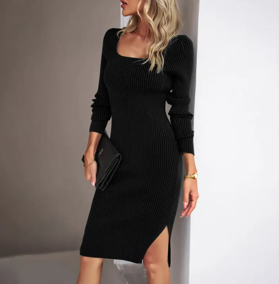 Square Neck Woolen Dress